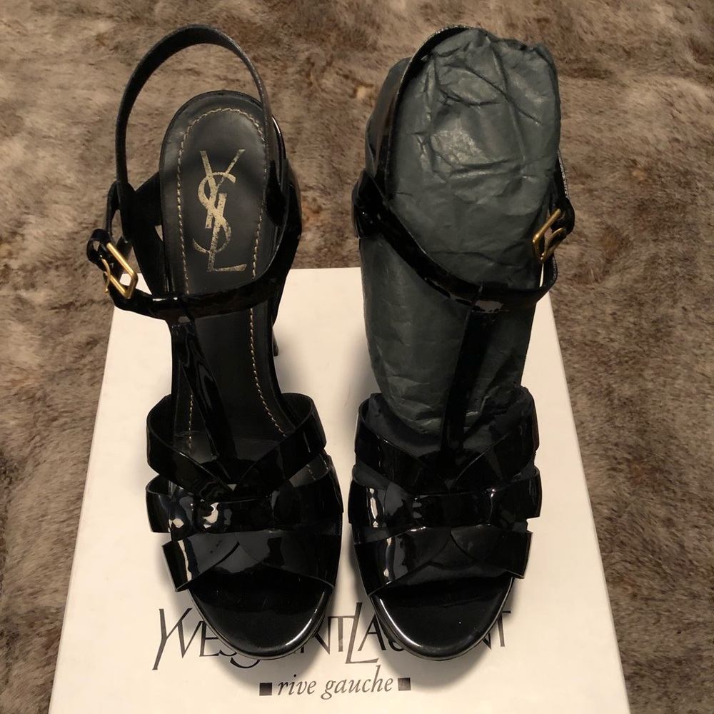 YSL patent tribute heels